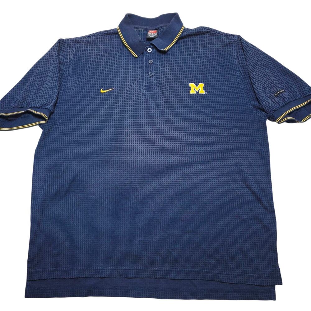 Vintage Nike Team Michigan Wolverines Blue Men's Large Polo Shirt Textured 90's